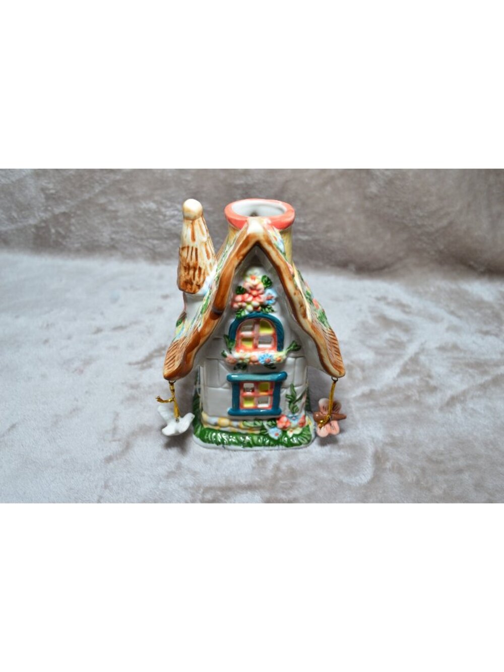 Vintage Ceramic Cottage House Candle Holder Fairy Storybook Kitsch Whimsical